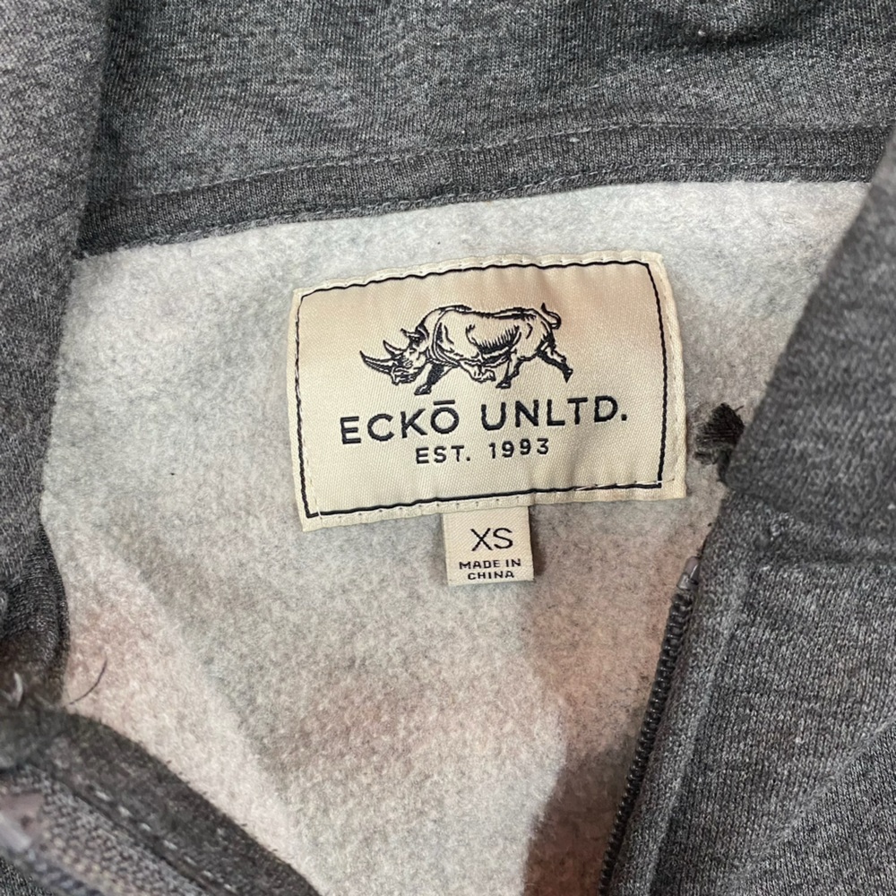 Ecko Unltd Zip Up Hoodie Gray Graphic EST 1993 Y2K Men’s XS - Picture 2 of 8